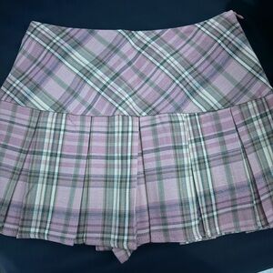 Plaid Pleated Skirt in Pink and Gray
